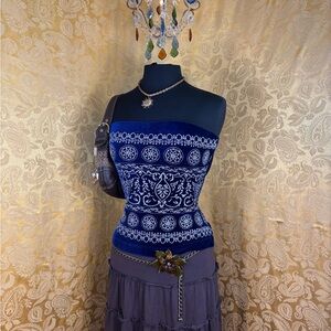 ✨Vintage 90s Boho Royal Blue Crushed Velvet Glitter Dream Catcher Bandeau✨